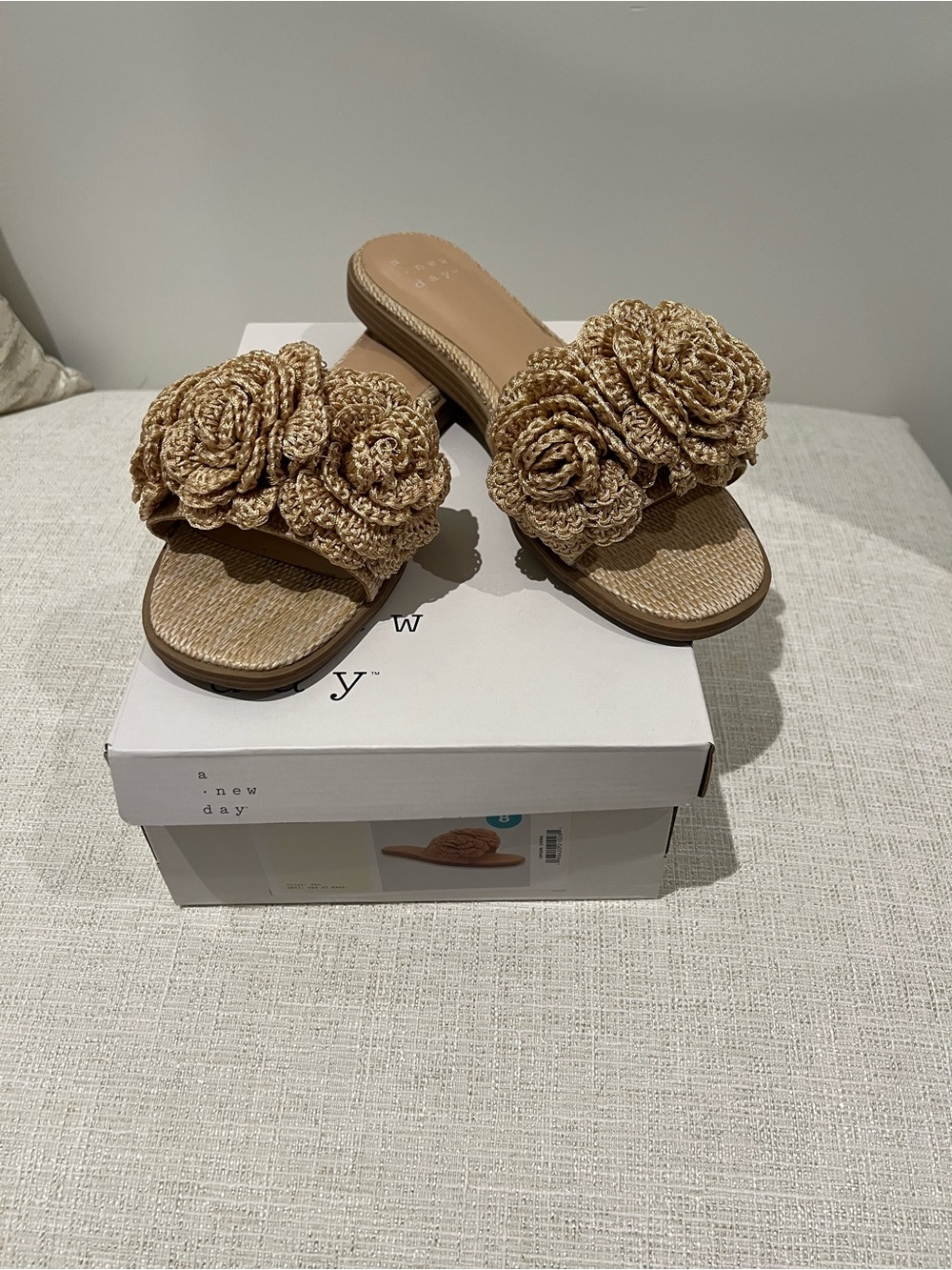a new day Beige Crochet Rose Slide Sandals